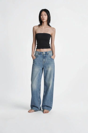 BASIC LOW RISE WIDE LEG JEAN mid blue