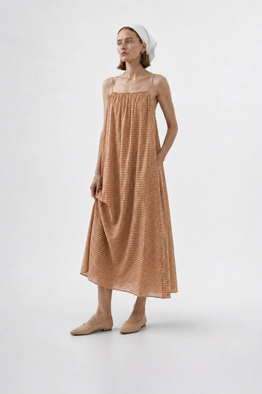 GINGHAM LONG DRESS amber