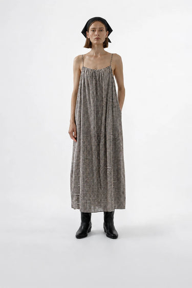 GINGHAM LONG DRESS black
