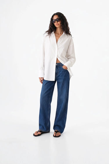 OPEN COLLAR POPLIN RELAX SHIRT white