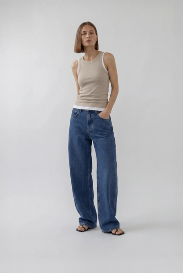 RIBBED RAW HEM TANK TOP beige