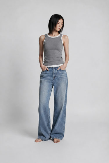 RIBBED RAW HEM TANK TOP grey