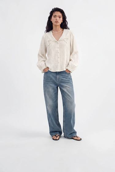 SAILOR LACE PINTUCK BLOUSE cream