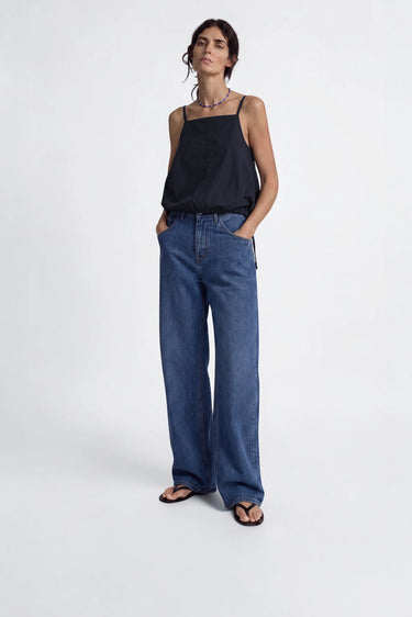 SQUARE NECK BLOUSING  CAMISOLE navy
